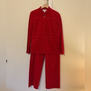 St. John Vintage Sport Sweatsuit Tracksuit Red Cotton Velvet Jacket S Pants SPA